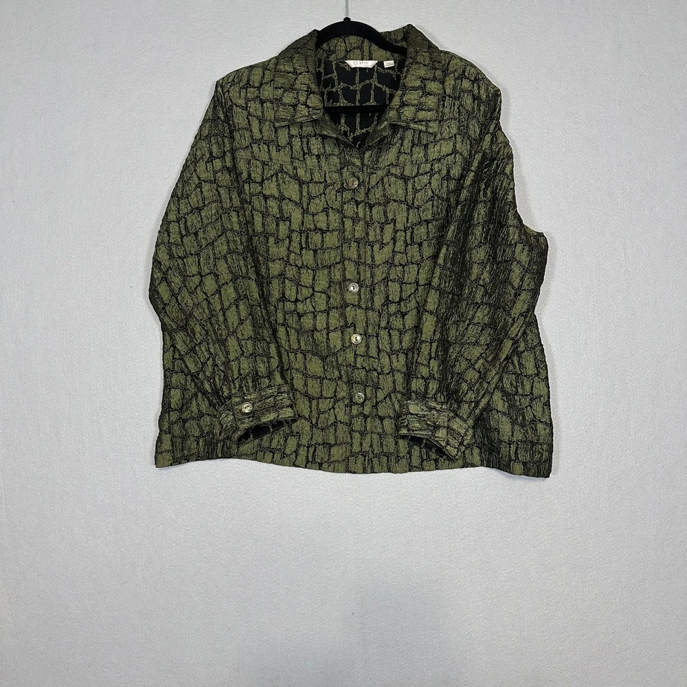 Erin by Erin London Olive Green Black Textured Button Front Jacket Plus Size 1X
